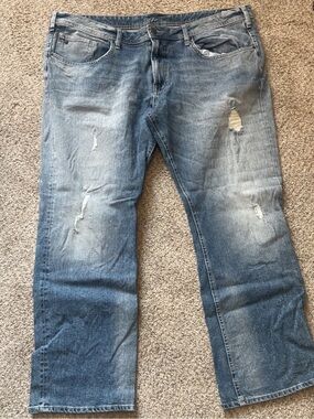 i jeans by Buffalo Men's Light Blue Bootcut Jeans with Distressed Details